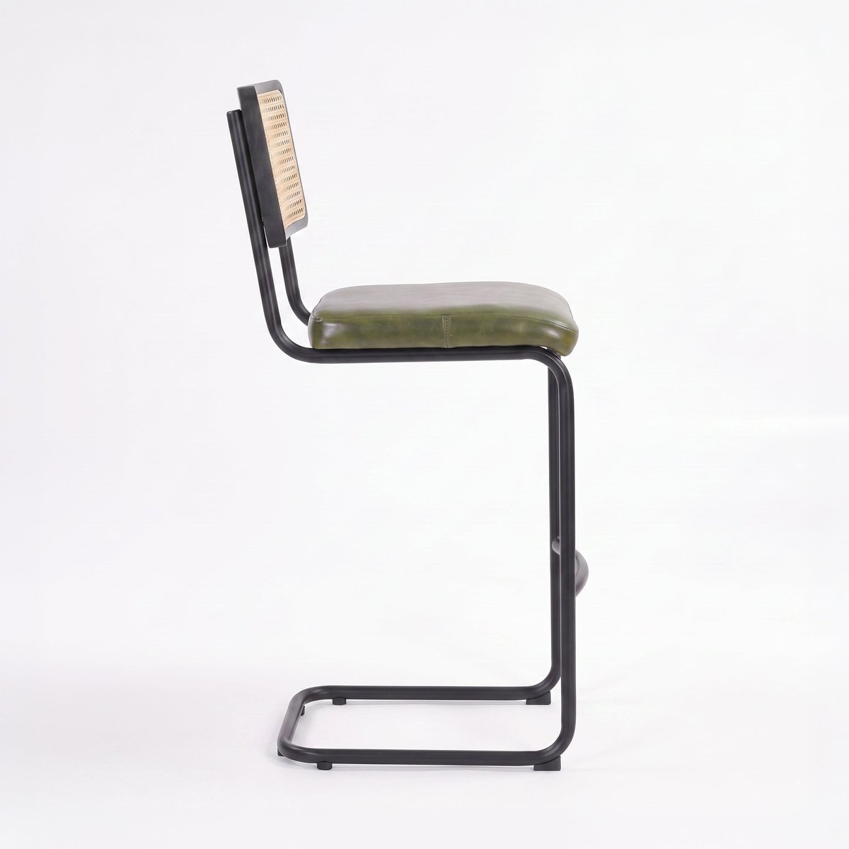 Lot de 2 chaises de bar 76 cm en cannage et cuir - LÉANDRE vert, MAISON PAVANE