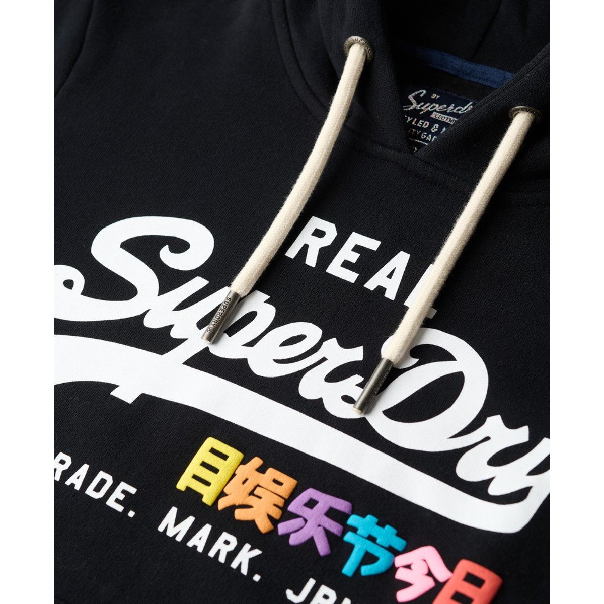Sweat à capuche Vintage Logo Pop noir, SUPERDRY