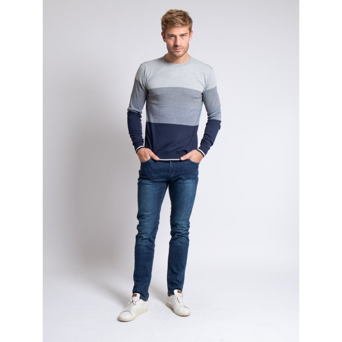Pull Fin Col Rond Losange gris, RITCHIE
