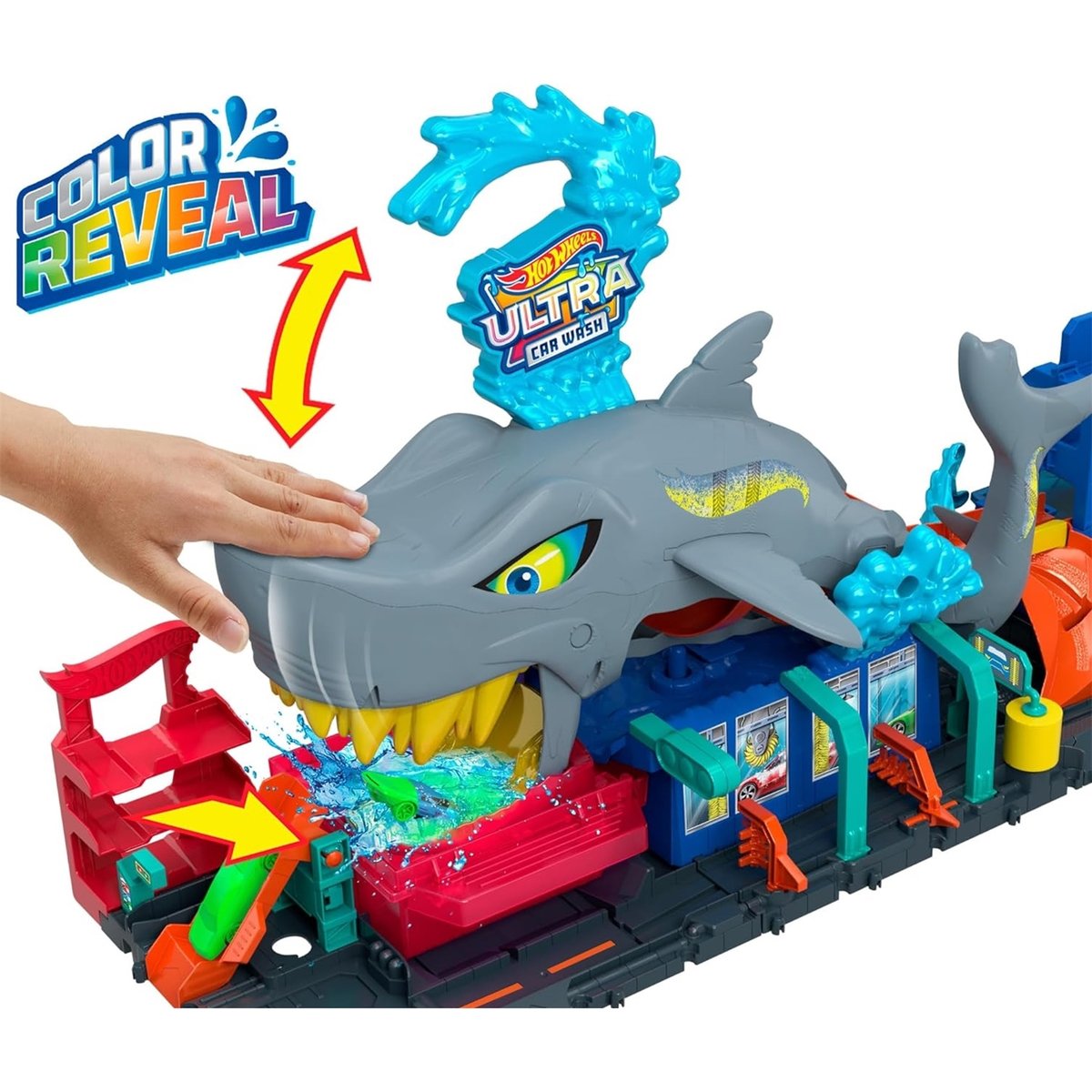 Hot Wheels City-Station De Lavage Requin Coffret Voiture multicolore, MATTEL