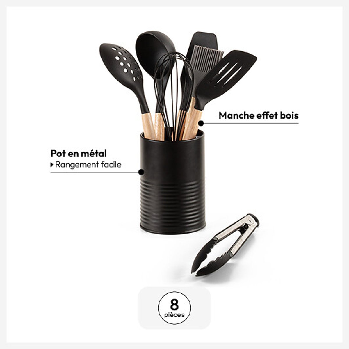 Pot à ustensiles avec 7 accessoires ESSENTIELS noir, 5FIVE SIMPLY SMART