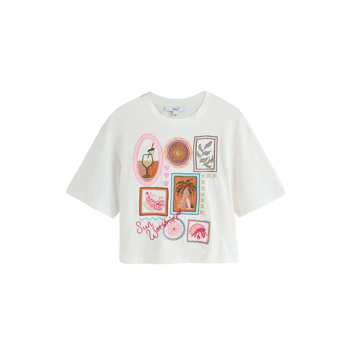 T-shirt à manches courtes avec broderie blanc écru, NEXT