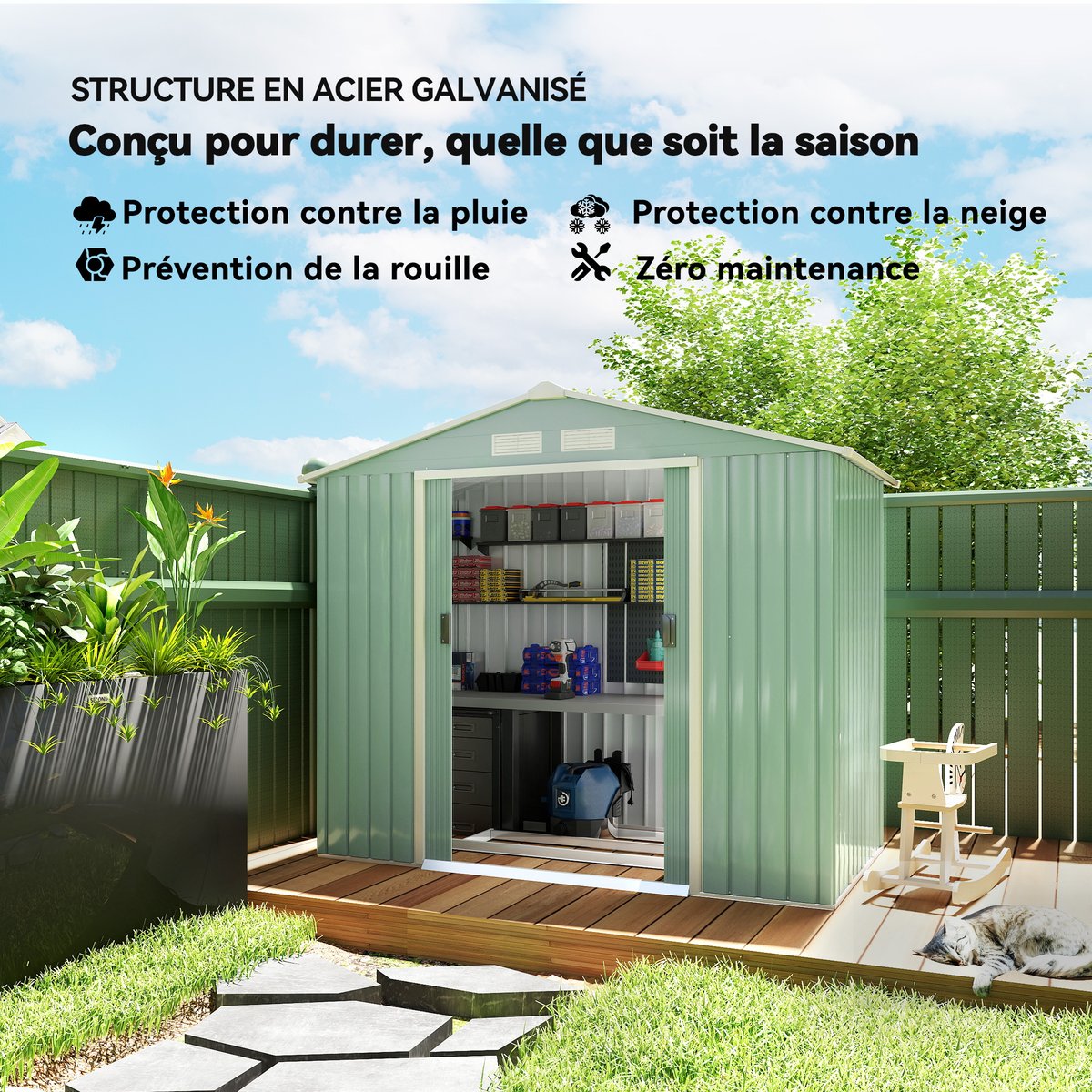 Abri de jardin Tôle d'acier Vert vert, OUTSUNNY