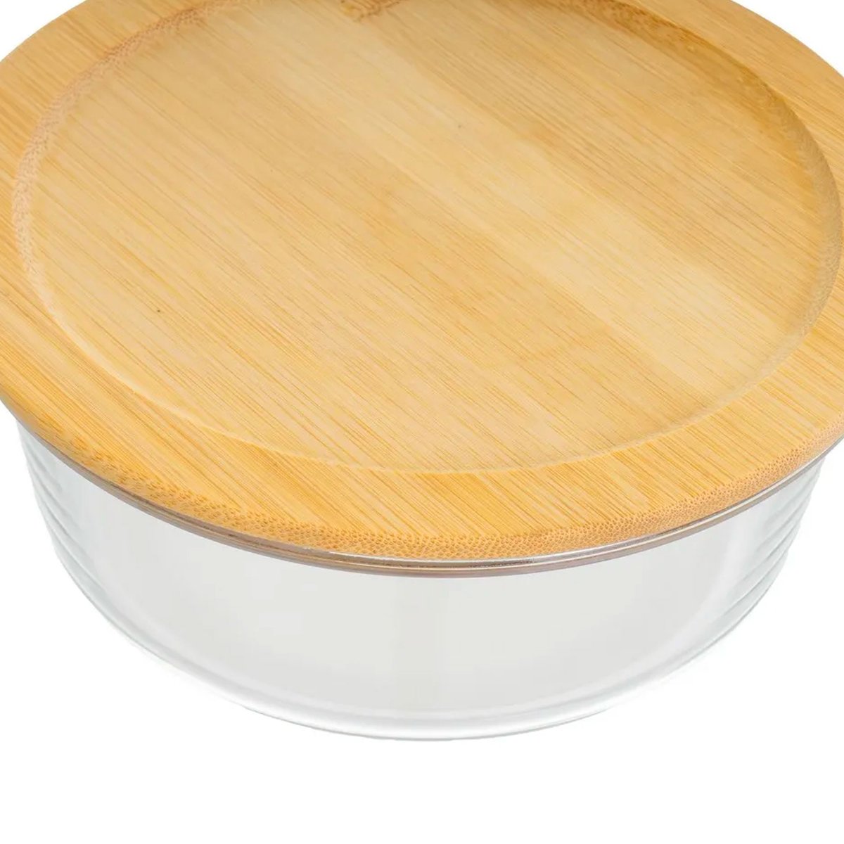Boîte de conservation ronde en verre et bambou 950ml transparent, WADIGA