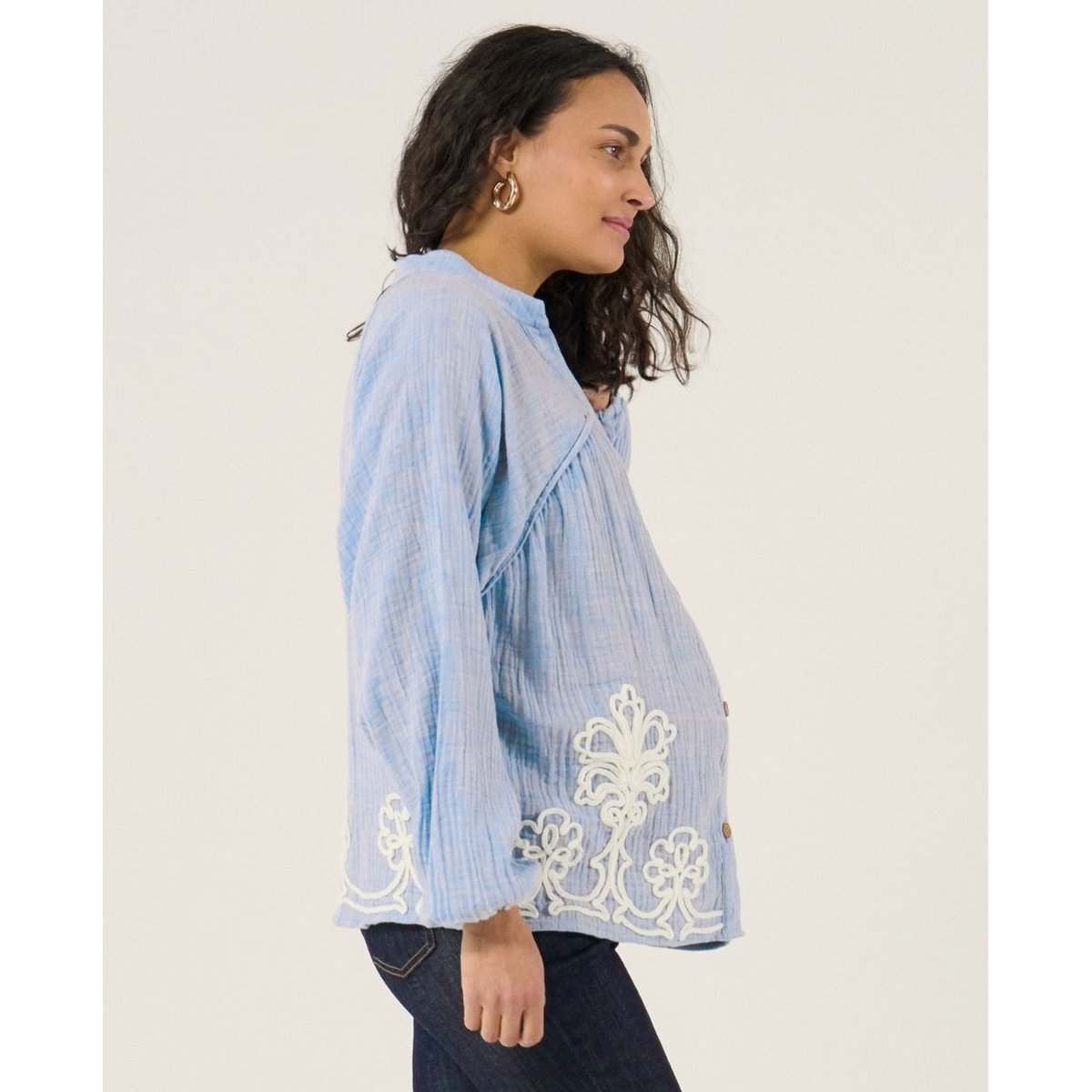 Blouse et chemise d'allaitement Sarah bleu, CACHE COEUR