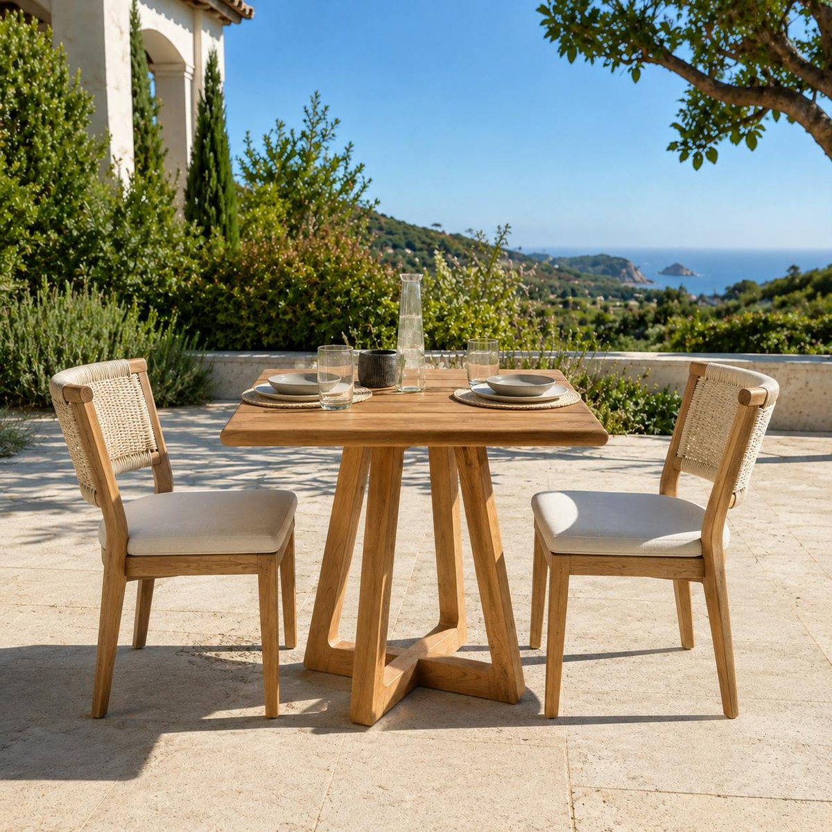 Table de jardin carrée 70 cm en teck recyclé ORIA bois naturel, PIER IMPORT