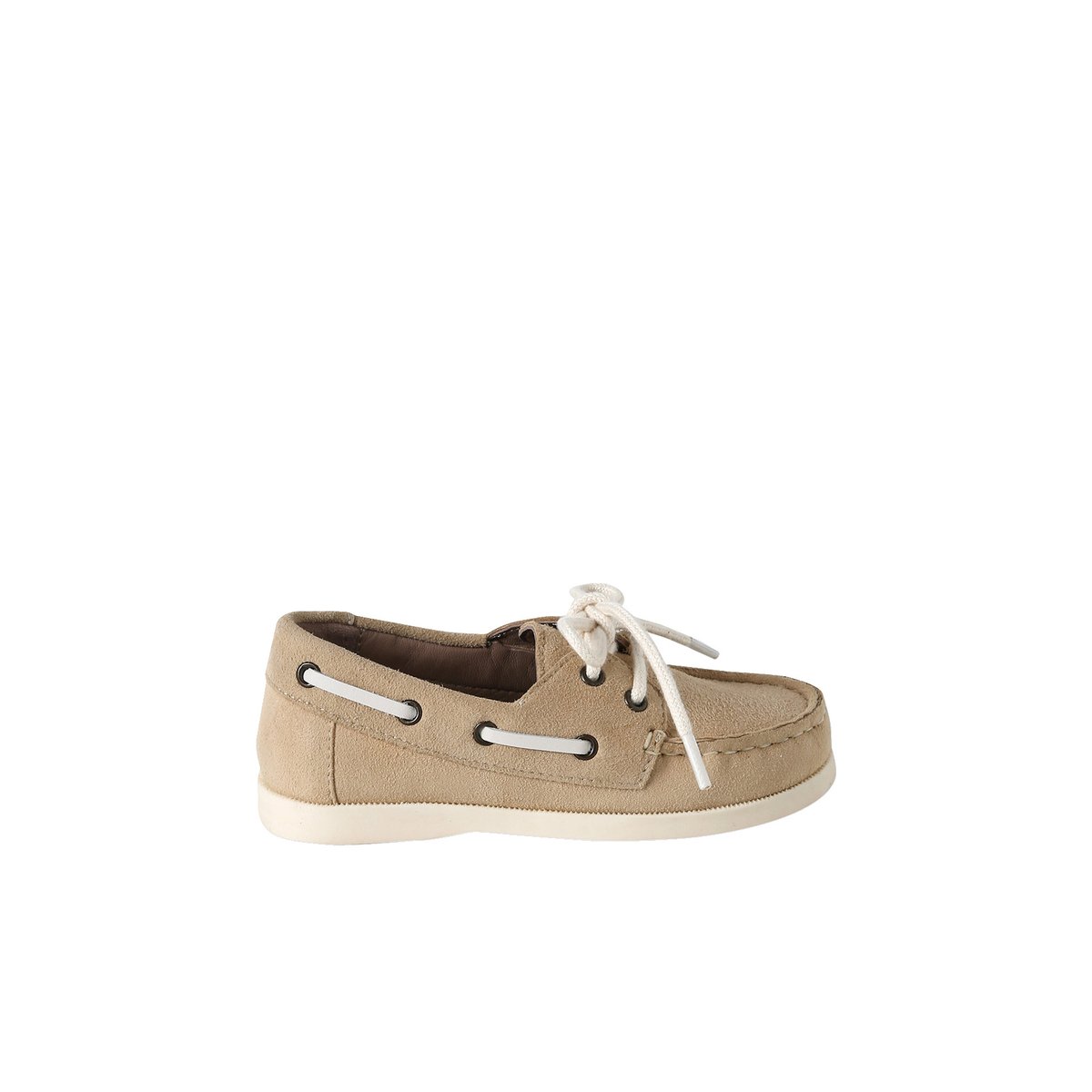 Chaussures bateau cuir beige, VERTBAUDET