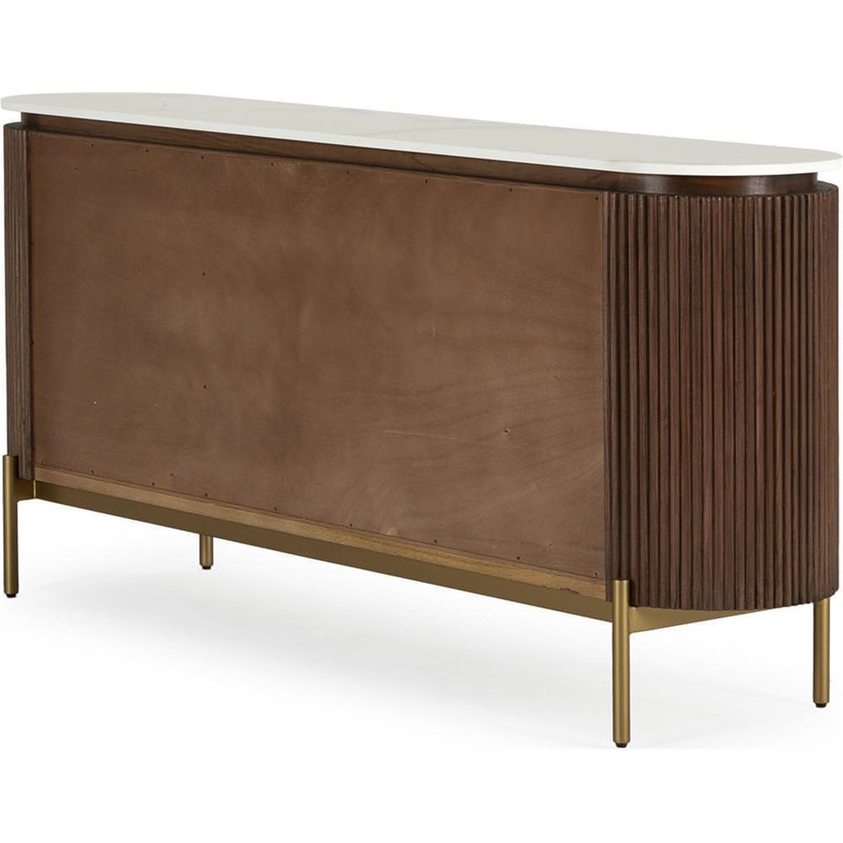 Buffet cannelé en bois d'orme, Piètement doré brun, blanc et doré, RECOLLECTION