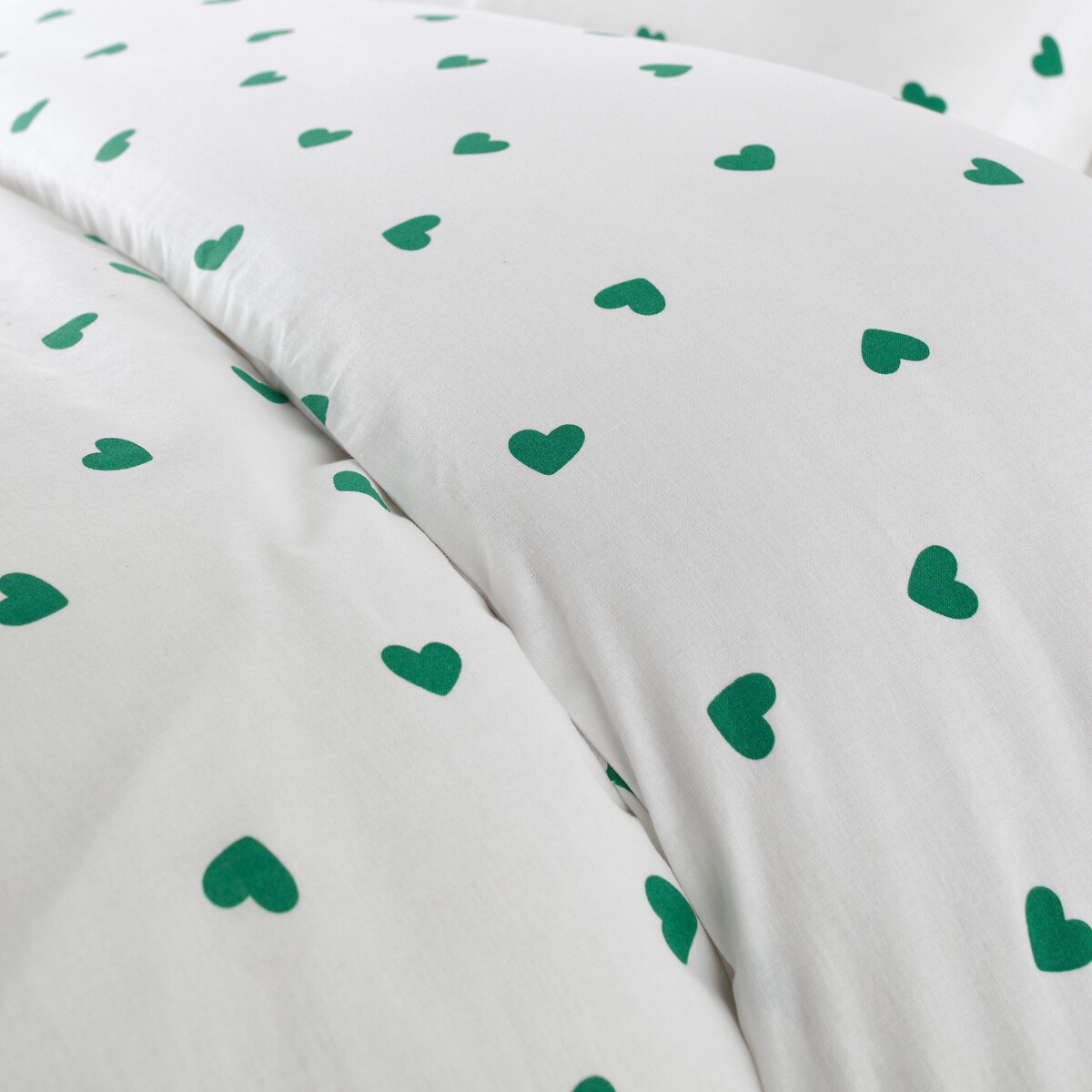 Parure enfant, en 50% coton recyclé, avec taie carrée, Scacco vert imprimé coeurs, LA REDOUTE INTERIEURS
