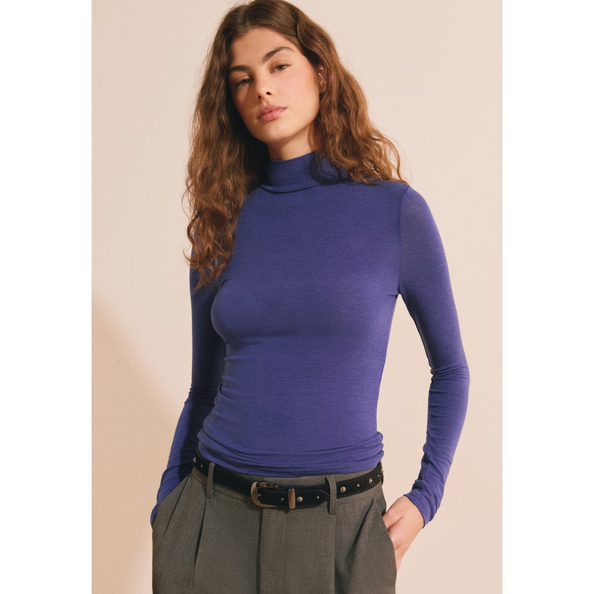 T-shirt col roulé avec laine ARMELLE TS MON bleu royal, ETAM