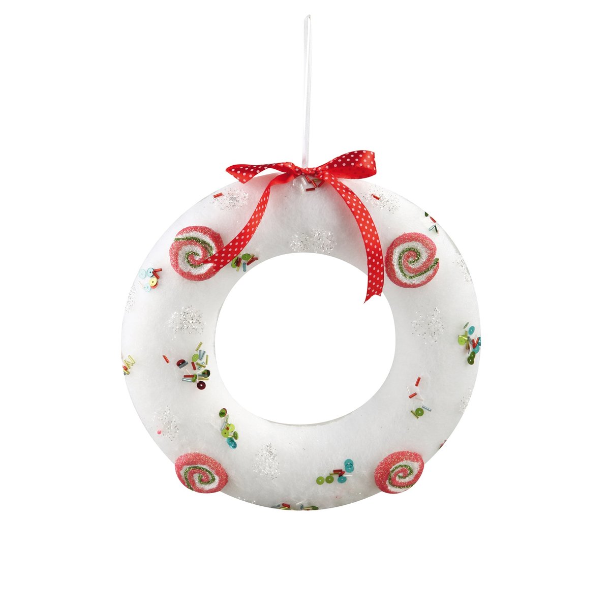 Couronne de Noël a suspendre effet velours Blanche 25 cm blanc, EDEN