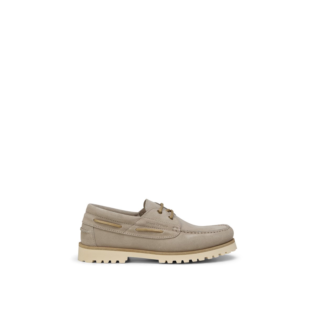 Chaussure bateau modèle Levi en cuir velours doux beige, MARC O'POLO