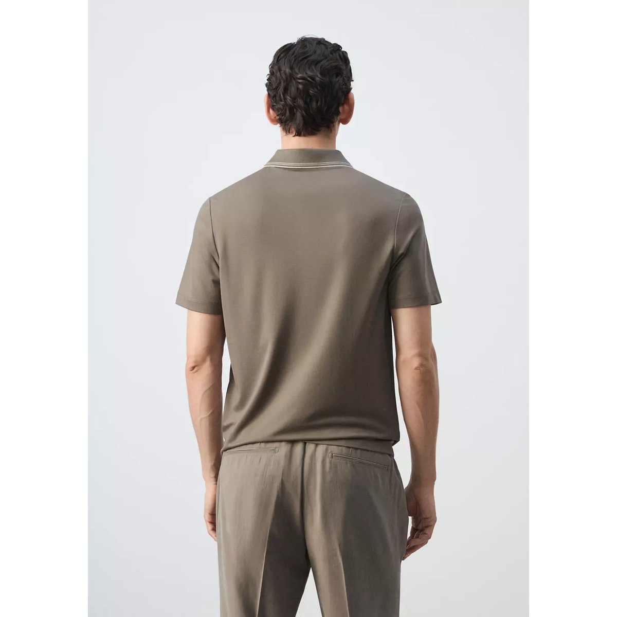 Polo slim fit détail col marron moyen, MANGO MAN