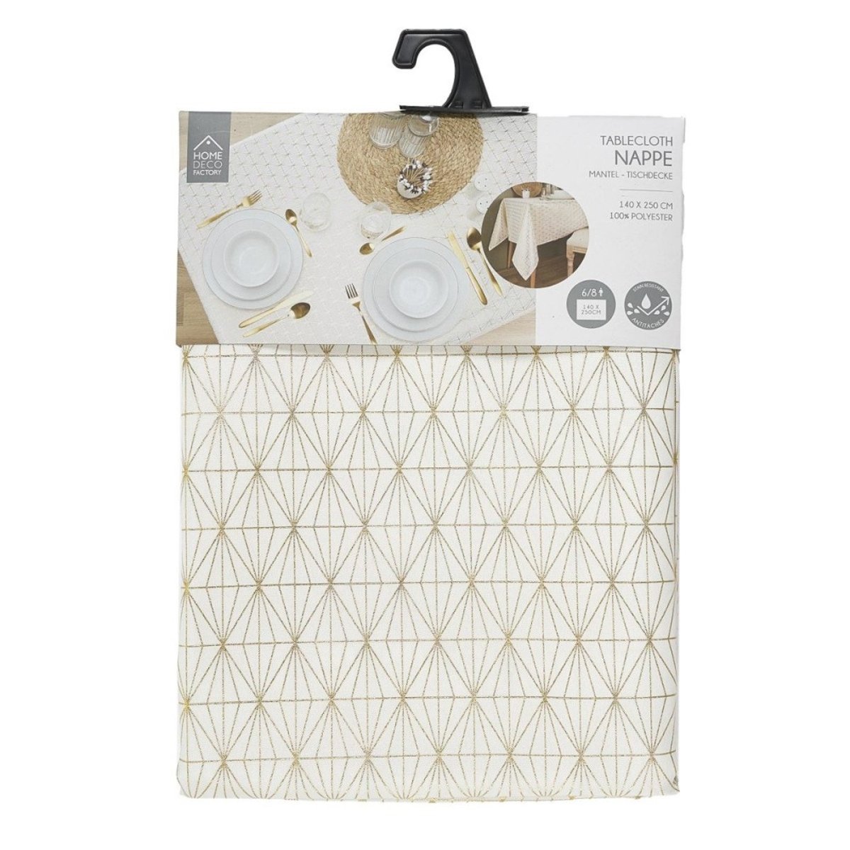 Nappe Motif Géométrique Doré 140x250 blanc, DECORATIE