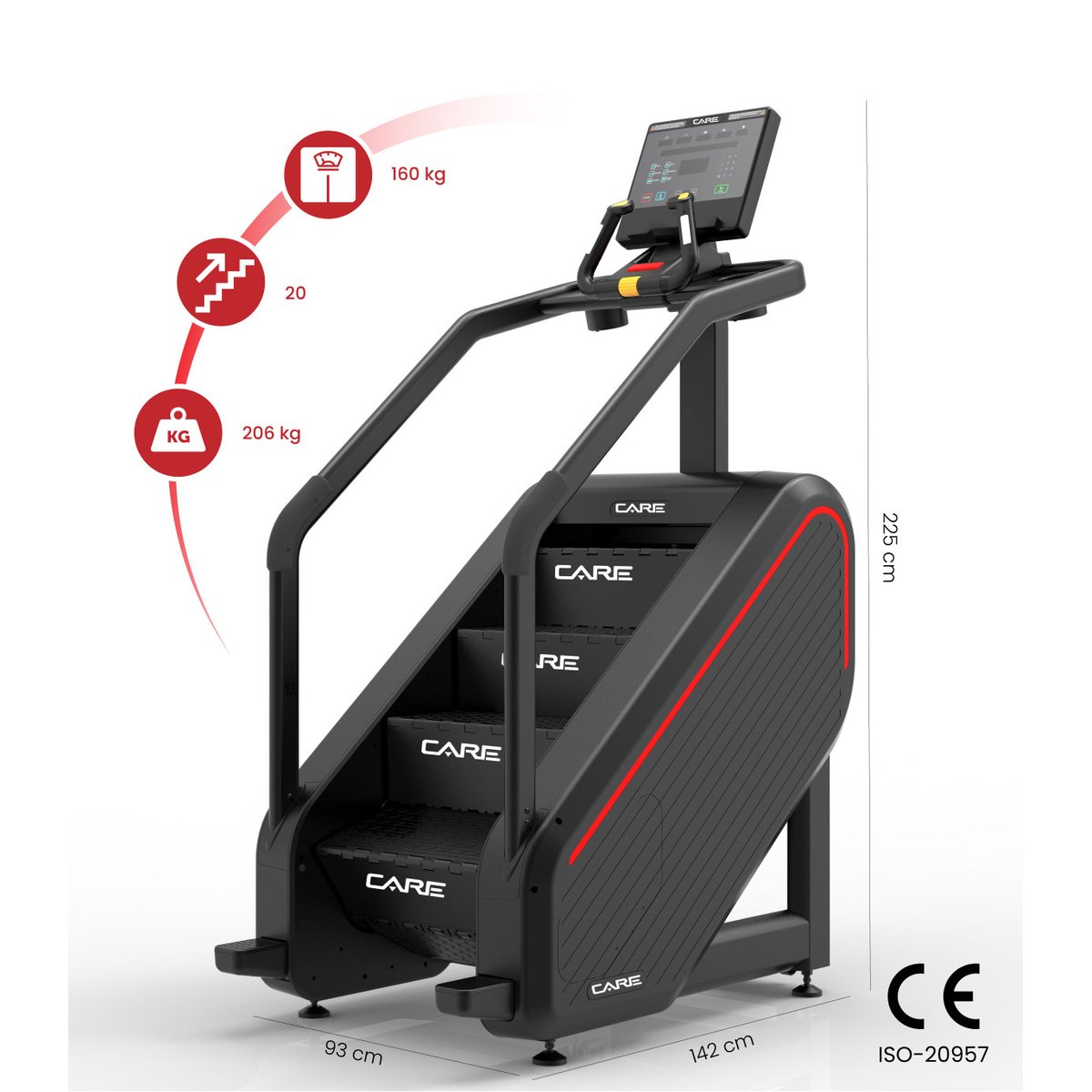 Monte escaliers - CARE - STAIR CLIMBER LED noir, CARE FITNESS