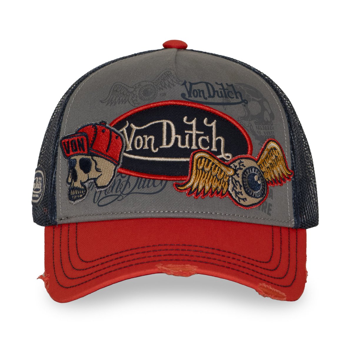 Casquette Trucker Patches orange vif/gris foncé/noir, VON DUTCH