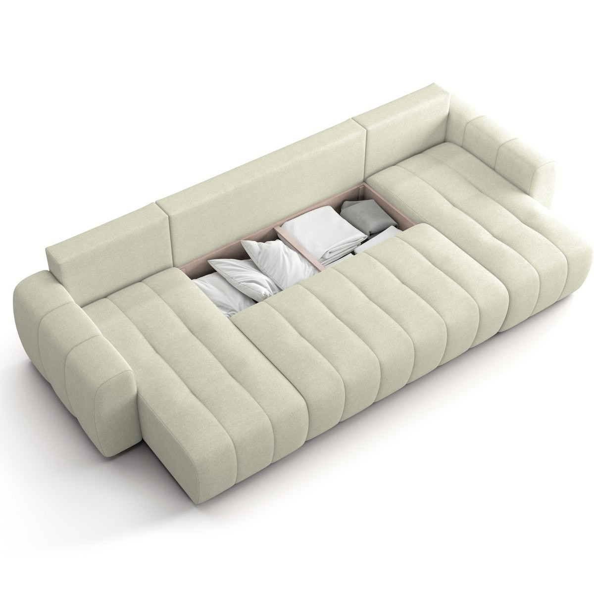 Canapé panoramique convertible 6 places en tissu chenille - ALBA beige, HOMIFAB