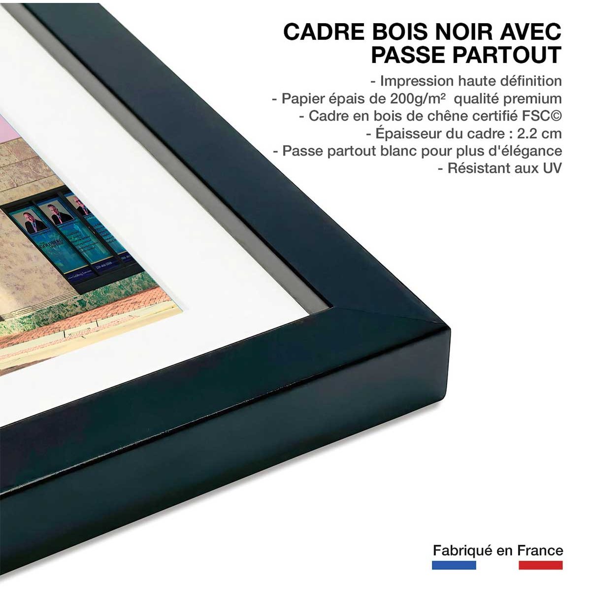 Affiche edison theater sur fond rose affiche + cadre en bois - noir, HEXOA