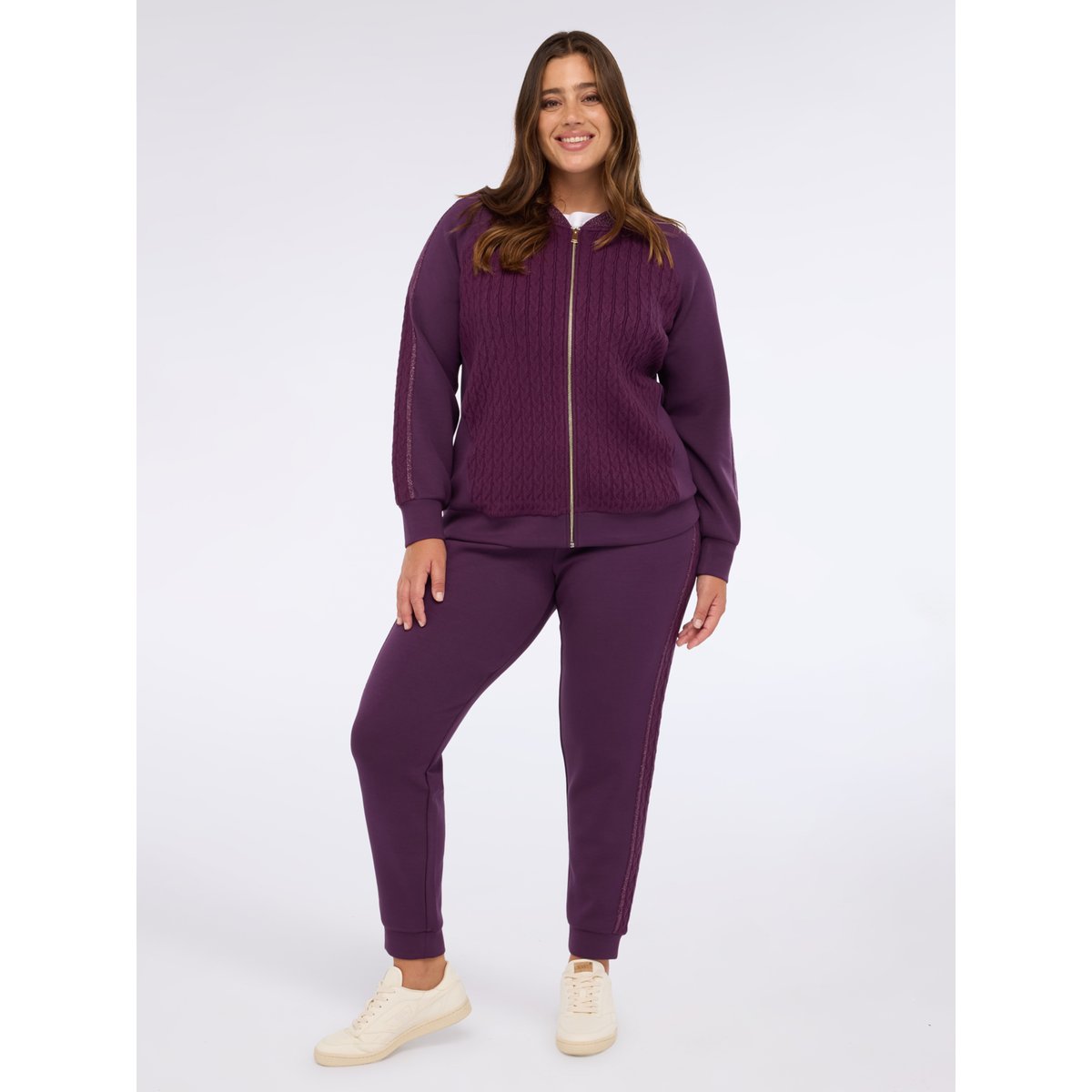 Sweat-shirt zippé en double tissu violet, FIORELLA RUBINO
