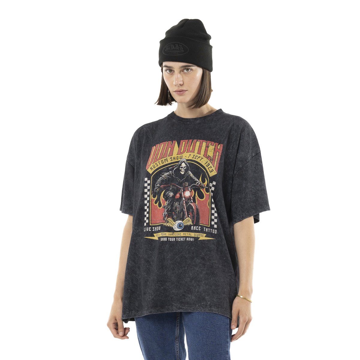 T-Shirt coton LIVE SHOW noir/jaune/rouge, VON DUTCH