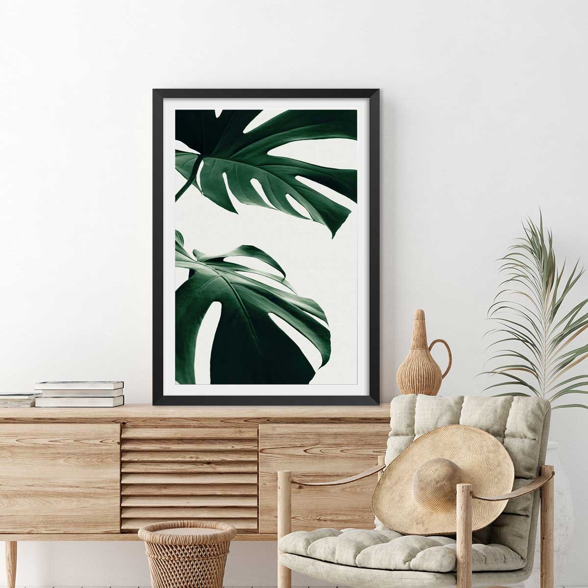Affiche monstera due affiche + cadre en bois - noir, HEXOA