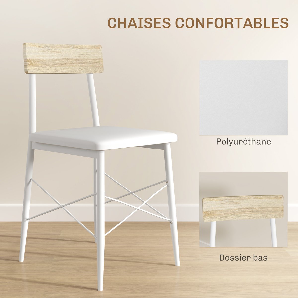 Ensemble de table à manger Acier Chêne chêne, blanc, HOMCOM
