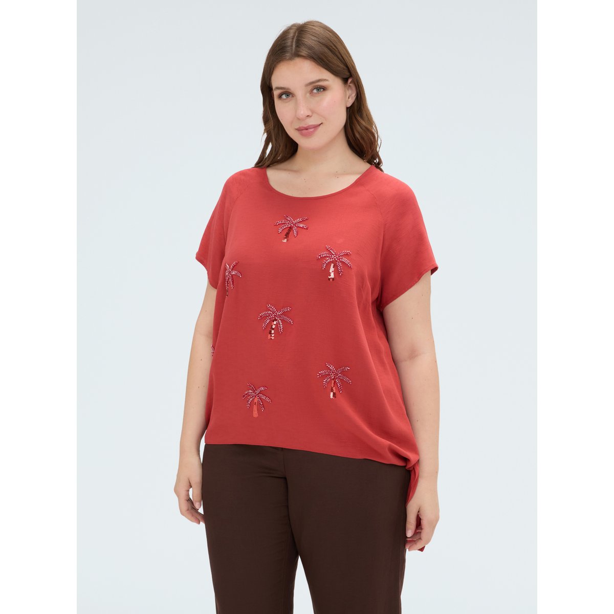 Top avec applications paillettes et nœud orange soleil, FIORELLA RUBINO