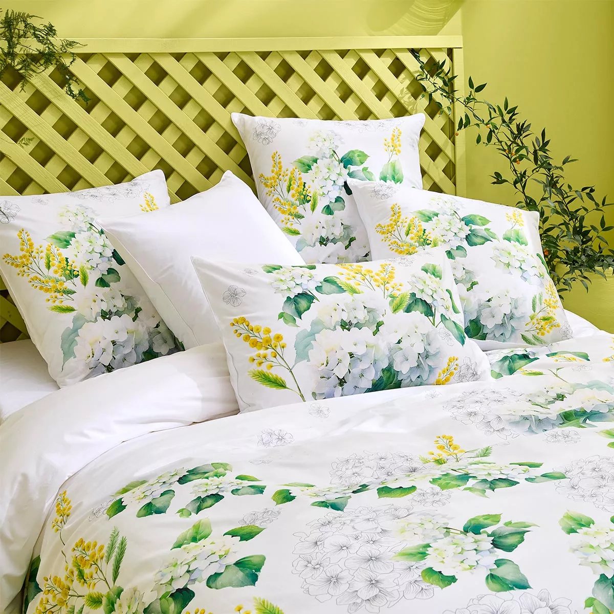 Parure de lit percale de coton ANNABELLE mimosa, GARNIER THIEBAUT