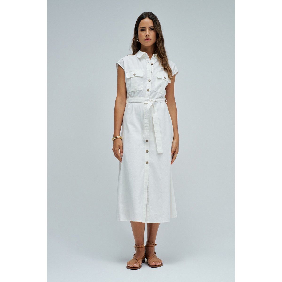 ROBE MIDI EN LIN blanc, SALSA JEANS