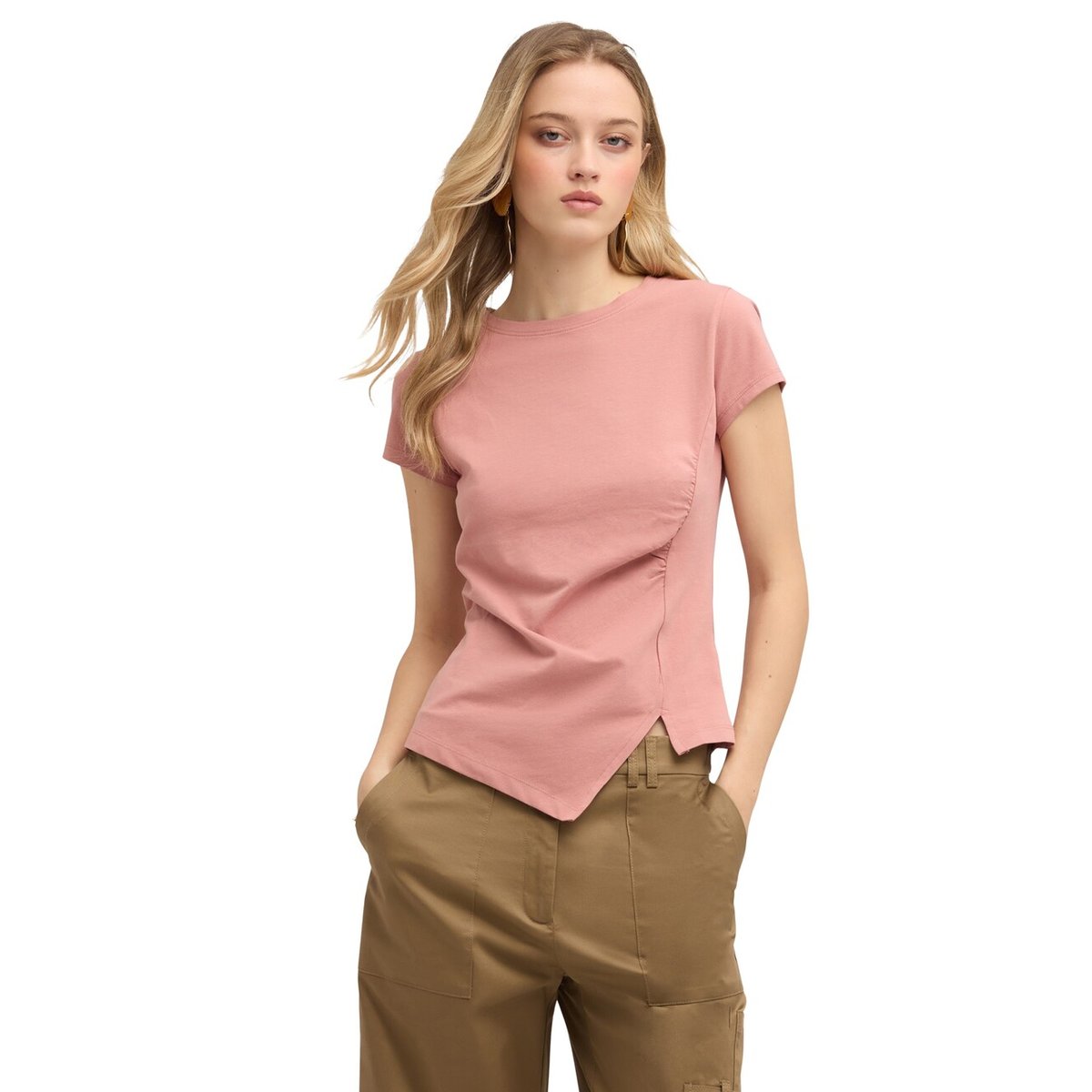 T-shirt avec drapé latéral asymétrique noir, MOTIVI