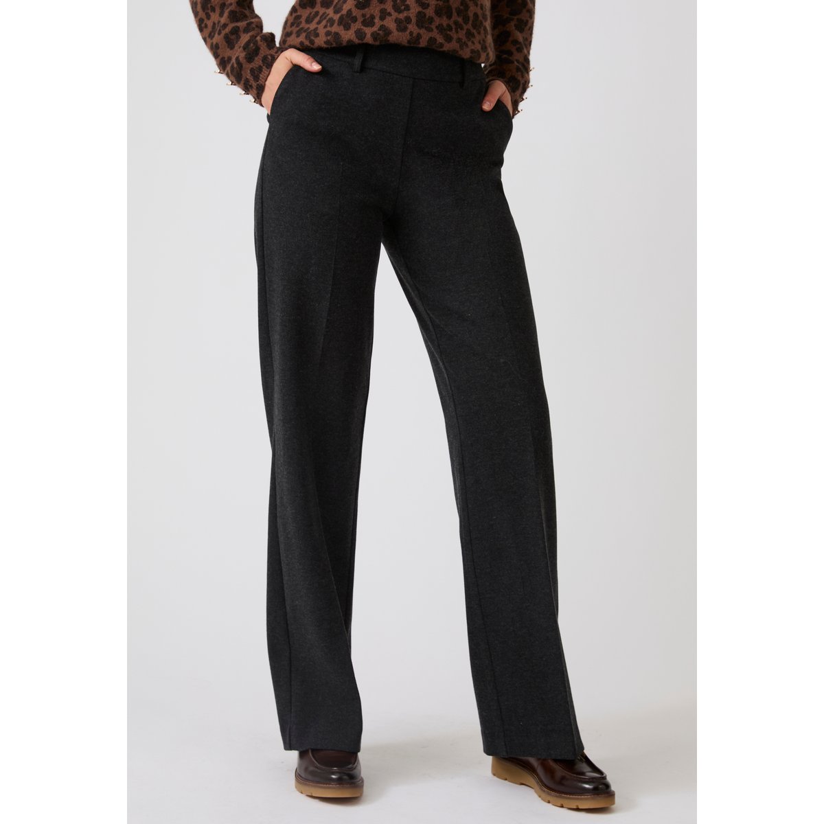 Pantalon large enfilable maille jersey gris chiné foncé, DAMART