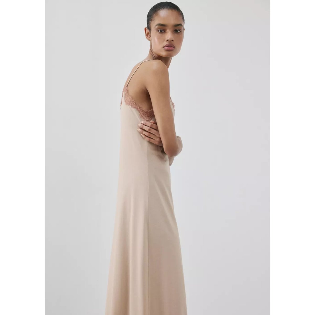 Caftan lyocell coton dentelle rose, MANGO