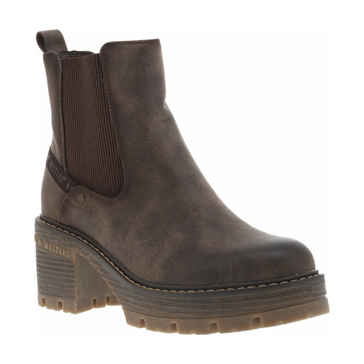 Boots cognac à talon décroché moyen avec un zip et un soufflet élastiqué taupe, MUSTANG