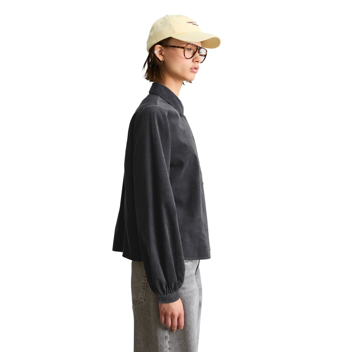 Chemisier à manches longues en velours côtelé fin, coupe regular en coton biologique gris, MARC O’POLO DENIM