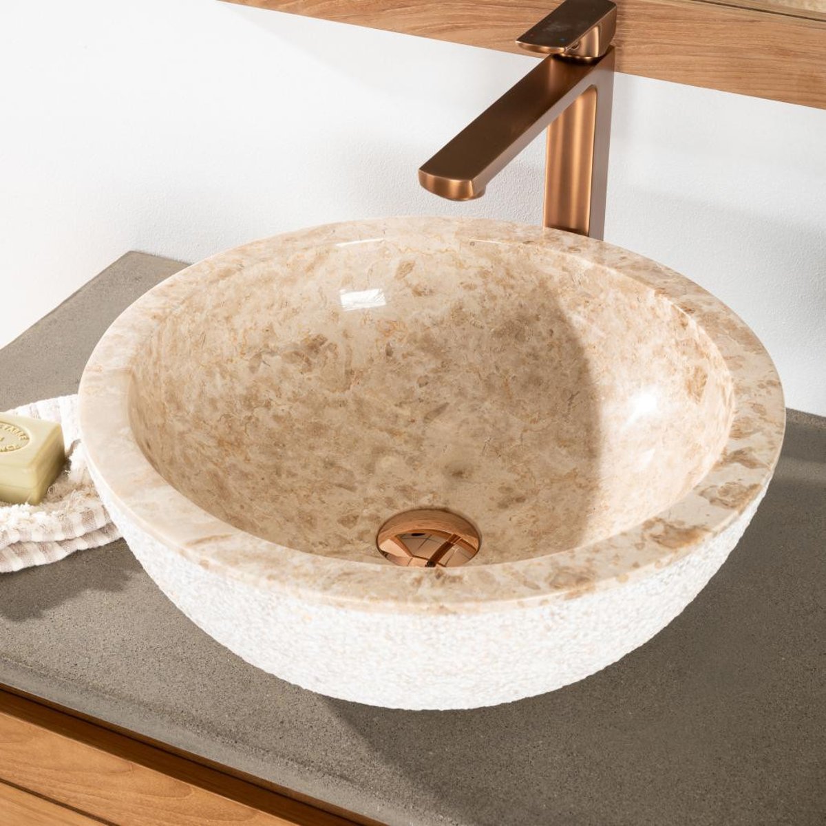 Vasque en marbre ronde à poser 40cm STROMBOLI crème, WANDA COLLECTION