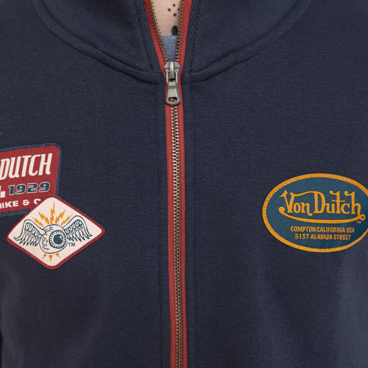 Sweatshirt coton WYATT bleu marine/rouge, VON DUTCH