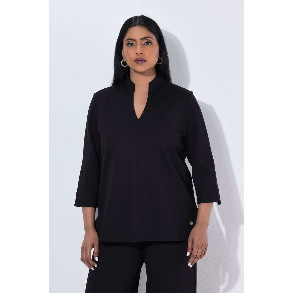 Sweat-shirt col calice et manches 3/4 noir, ULLA POPKEN