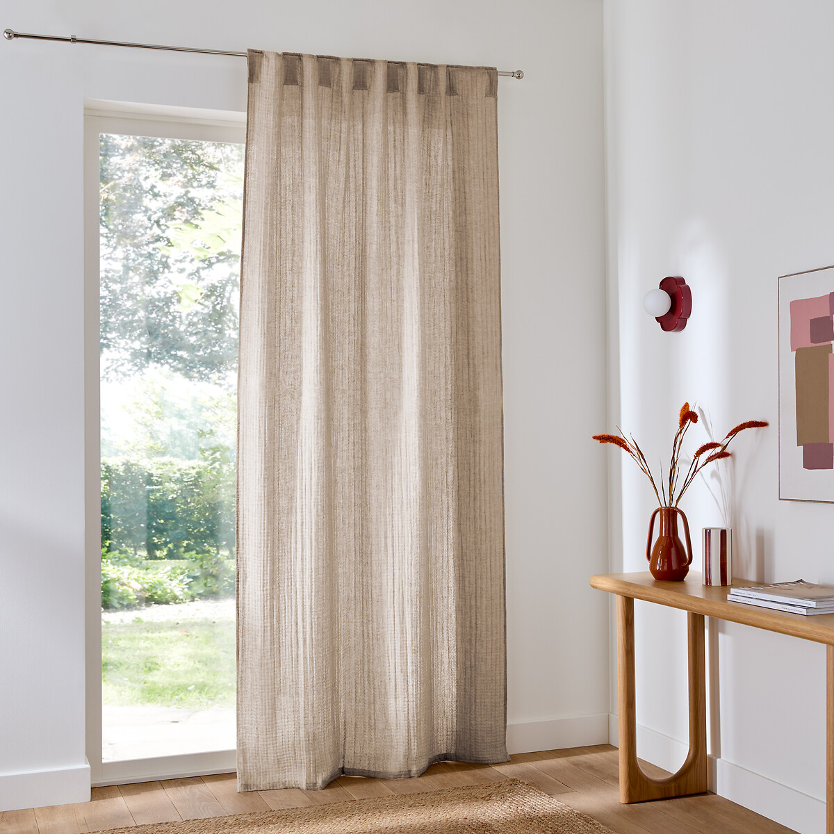Tenda in garza di cotone e lino, con passanti nascosti, ELKI naturale  , LA REDOUTE INTERIEURS