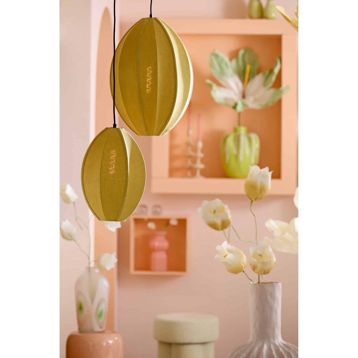 Lampe Suspendue Textiles MILATOS vert olive, LIGHT & LIVING