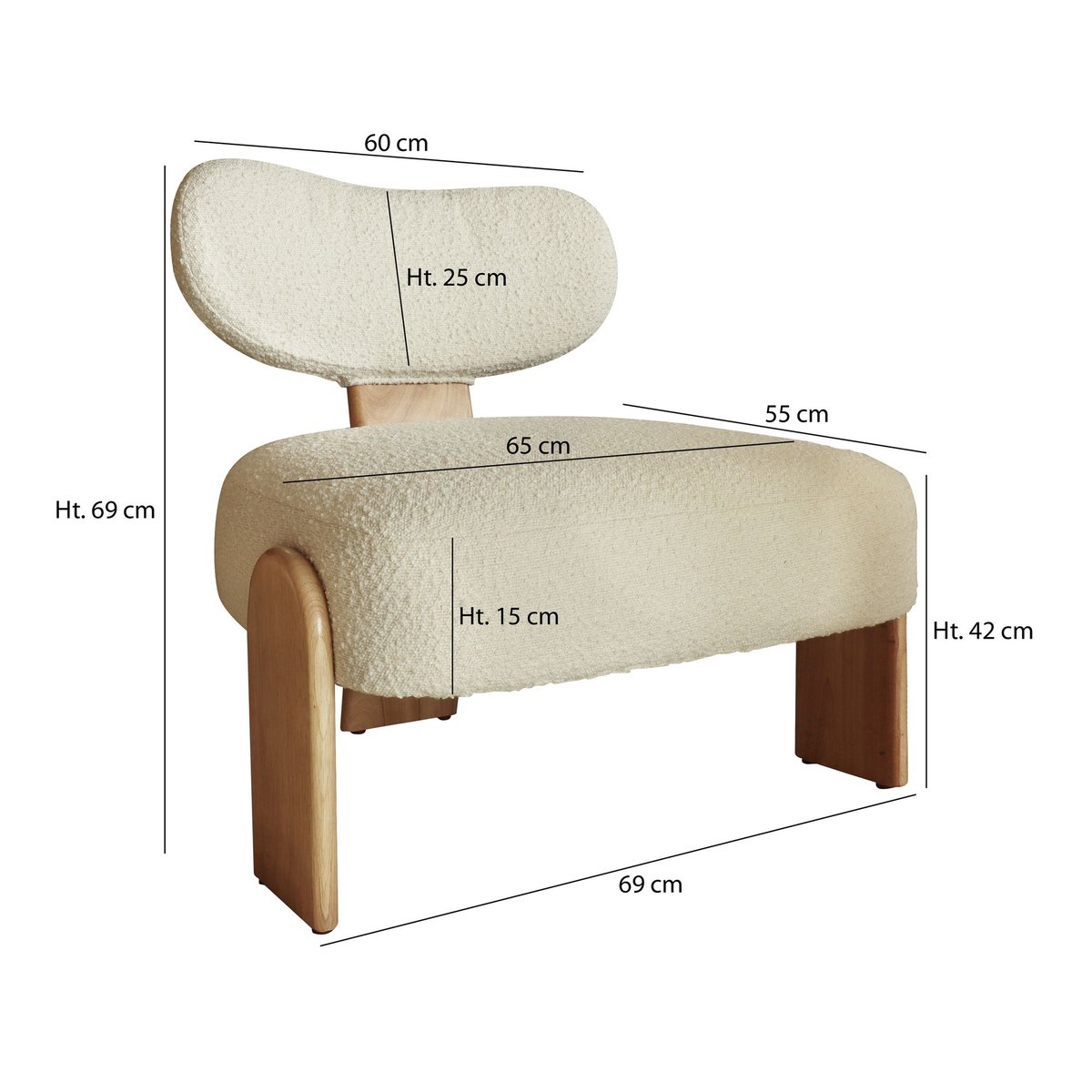 Fauteuil effet bouclette et structure en bois, HELLA blanc-naturel, NOW'S HOME