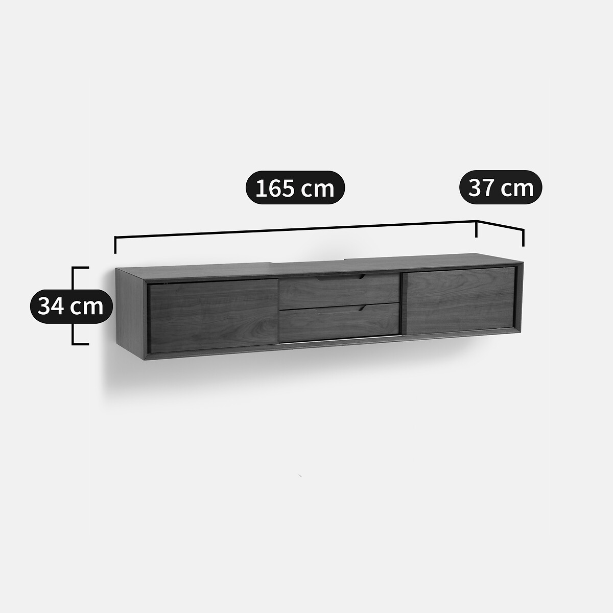 Meuble TV suspendu plaqué noyer, Noyeto coloris noyer, LA REDOUTE INTERIEURS