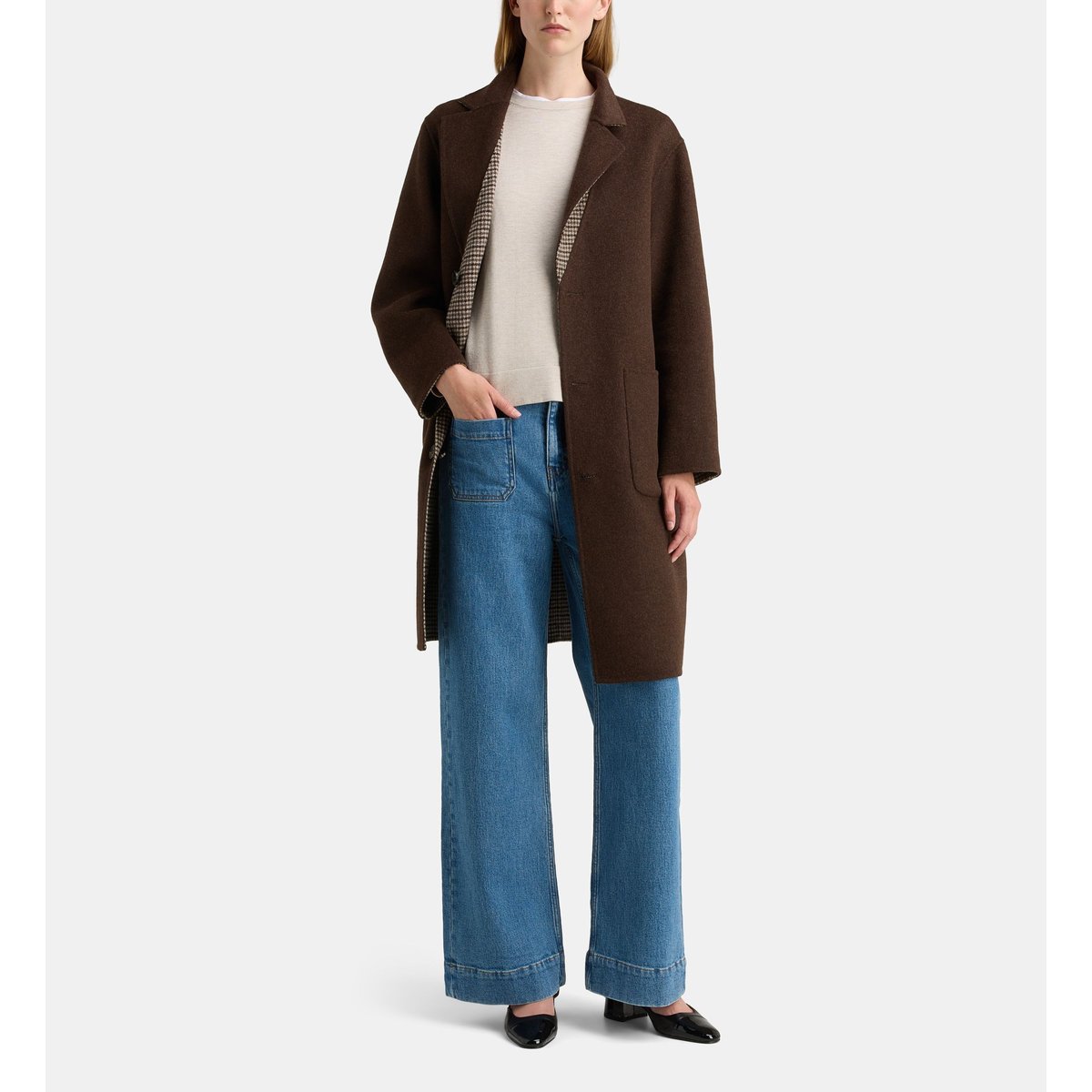Manteau mi long réversible claudel bi chk marron, GALERIES LAFAYETTE