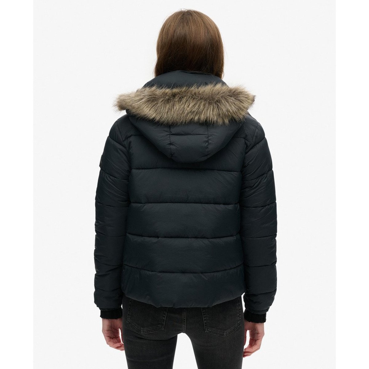 Veste courte à capuche mi- épaisse noir de jais, SUPERDRY