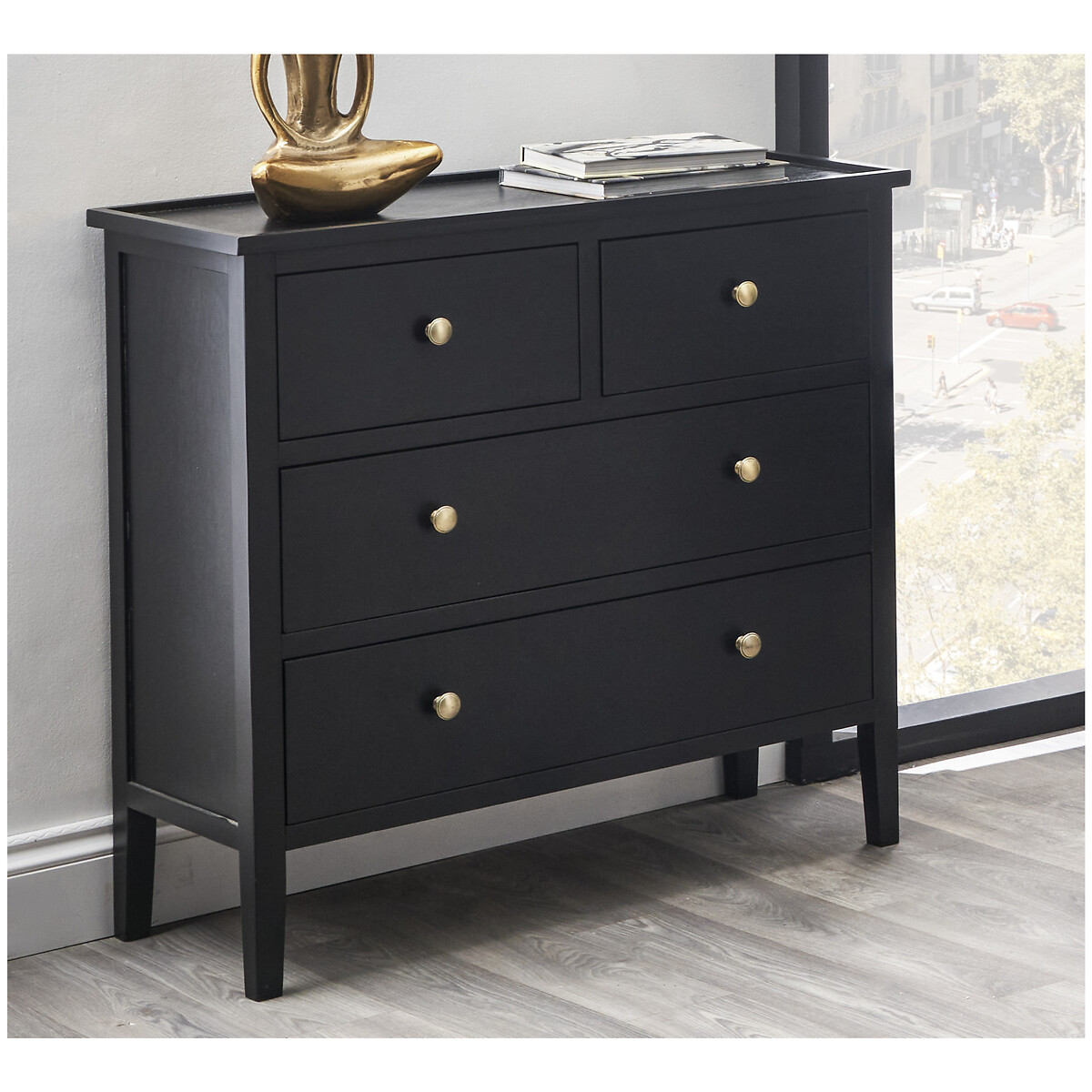 luxe Pine Wood 4 Drawer Unit black, SO'HOME
