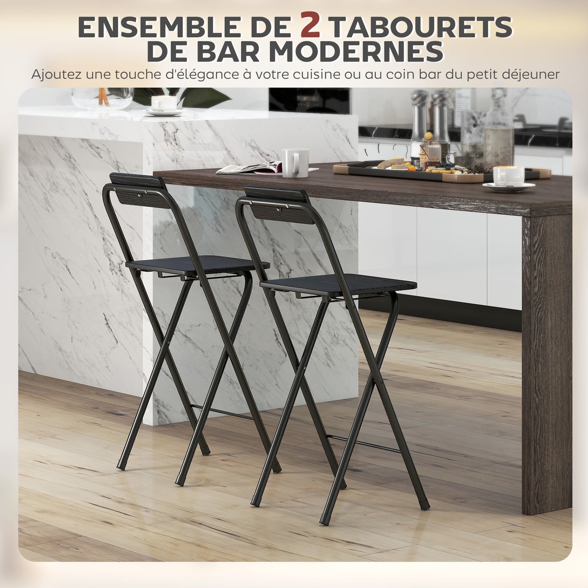 Tabouret de bar Acier Noir noir, HOMCOM