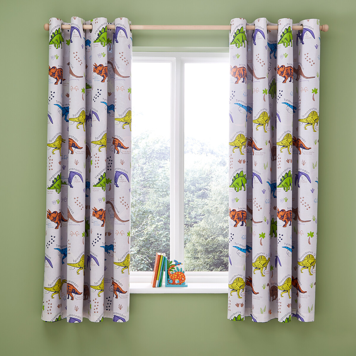 Prehistoric Dinosaurs Lined Eyelet Curtains natural, CATHERINE LANSFIELD