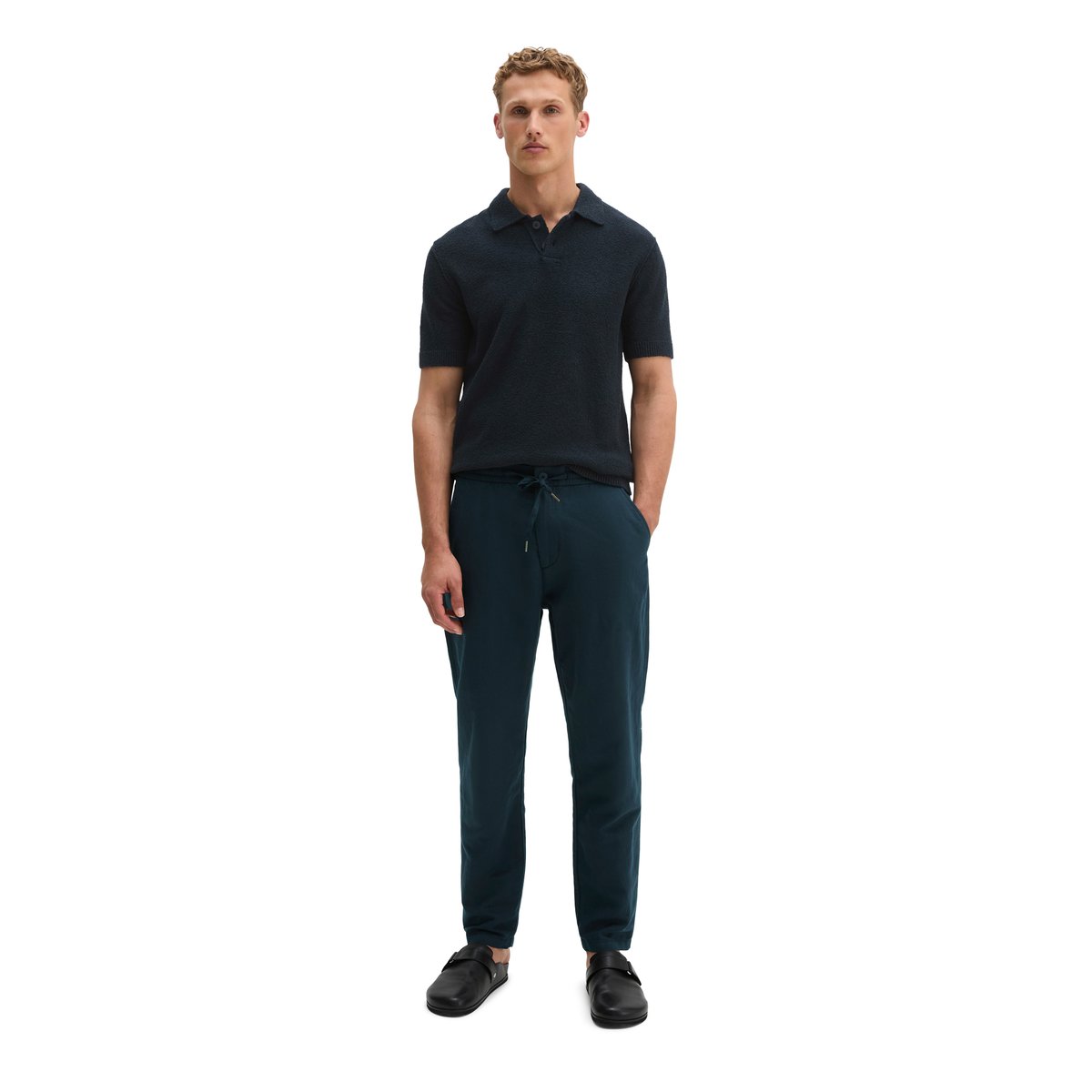 Polo en bouclette régulier en doux mélange de coton bio bleu foncé, MARC O'POLO