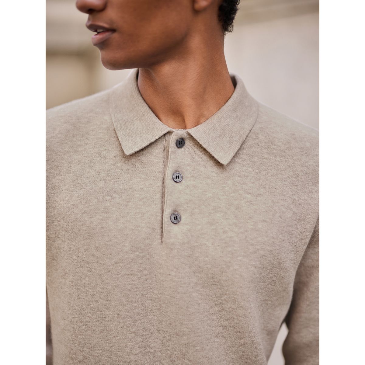 Polo maille en laine ultra-douce oatmeal, NEXT