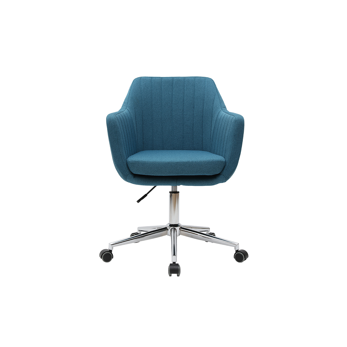Chaise de bureau à roulettes en tissu et acier chromé ALEYNA bleu canard, MILIBOO