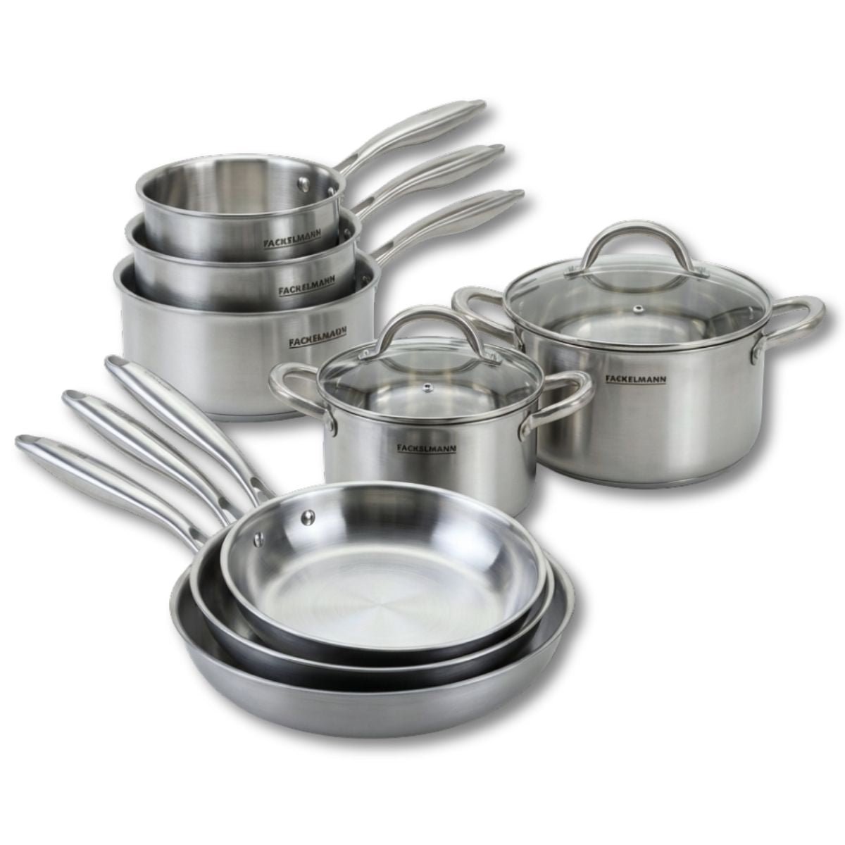 3 poêles 20/26/28, 2 faitouts 20/24, 2 casseroles 14/18 VITA3 gris, FACKELMANN